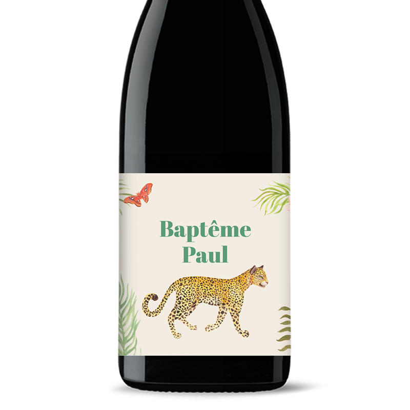 Bouteille de vin personnalisée - Baptême Léopard | Picrate