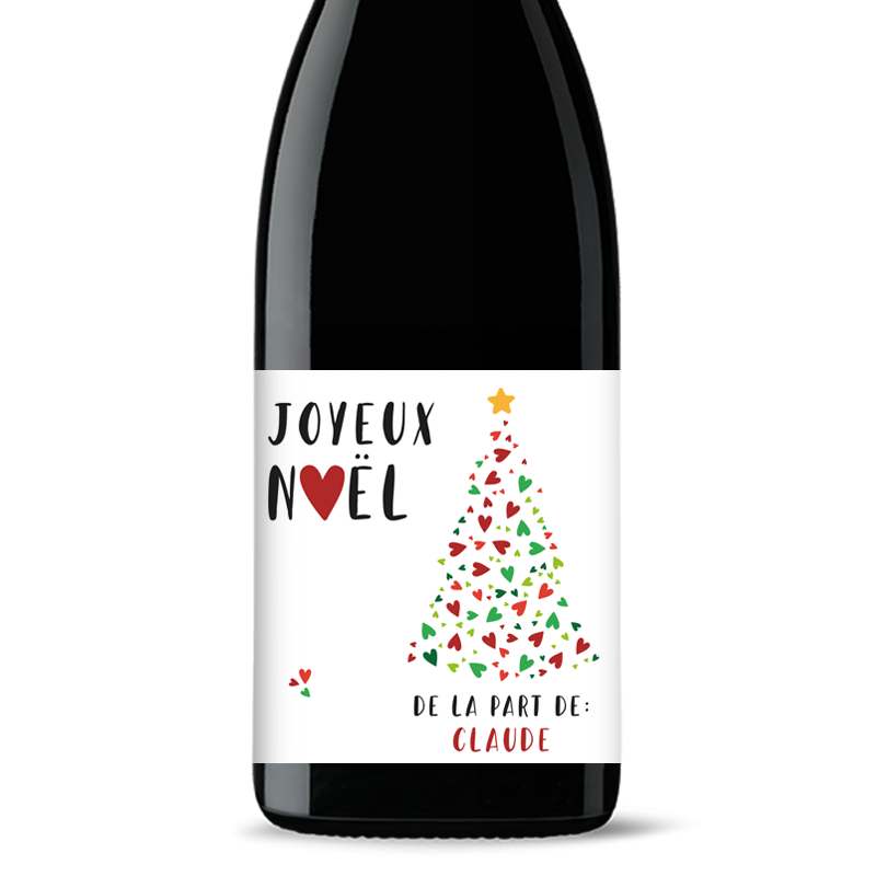 Bouteille de vin personnalisée - Noël Sapin Coeurs | Picrate