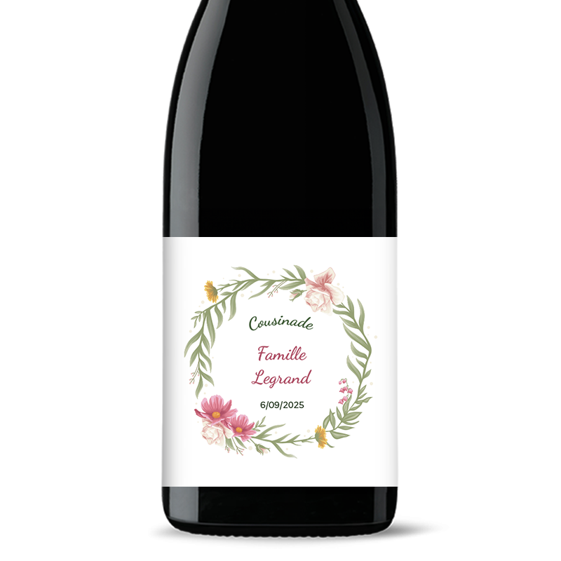 Bouteille de vin personnalisée - Cousinade Couronne Florale | Picrate