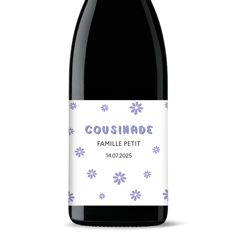 Bouteille de vin personnalisée - Cousinade Fleurs Violettes | Picrate