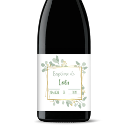 Bouteille de vin personnalisée - Baptême Couronne Eucalyptus | Picrate