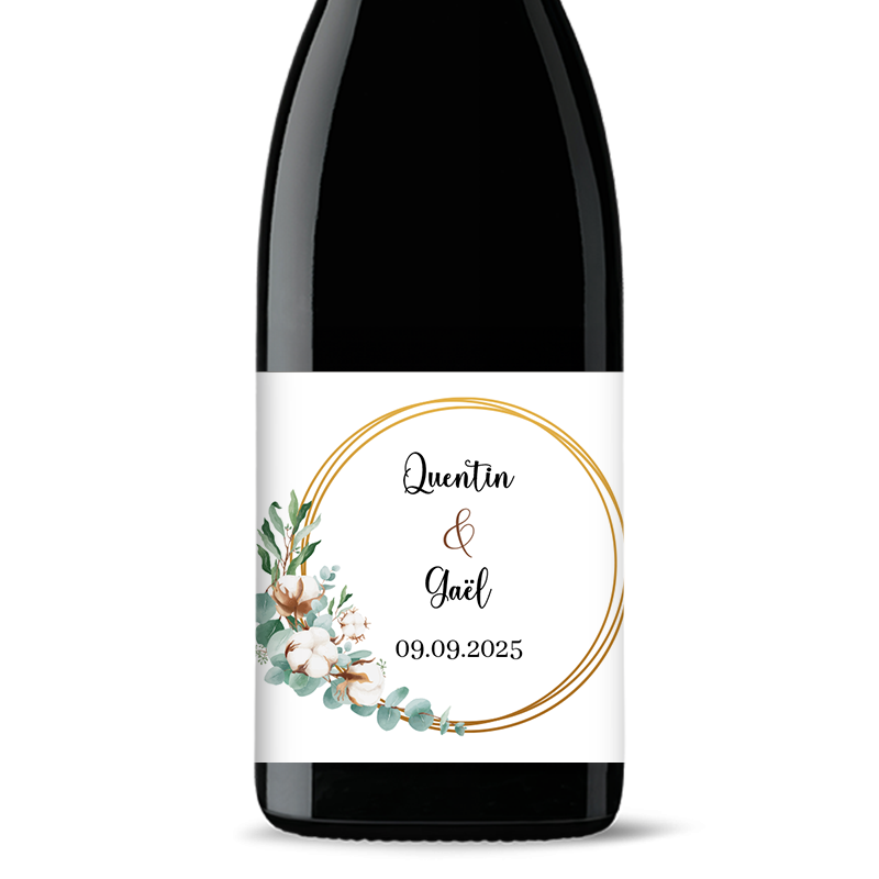 Bouteille de vin personnalisée - Mariage Coton Or | Picrate