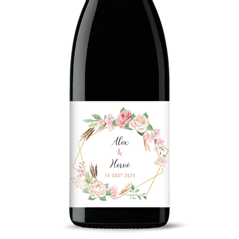 Bouteille de vin personnalisée - Mariage Champêtre Roses | Picrate