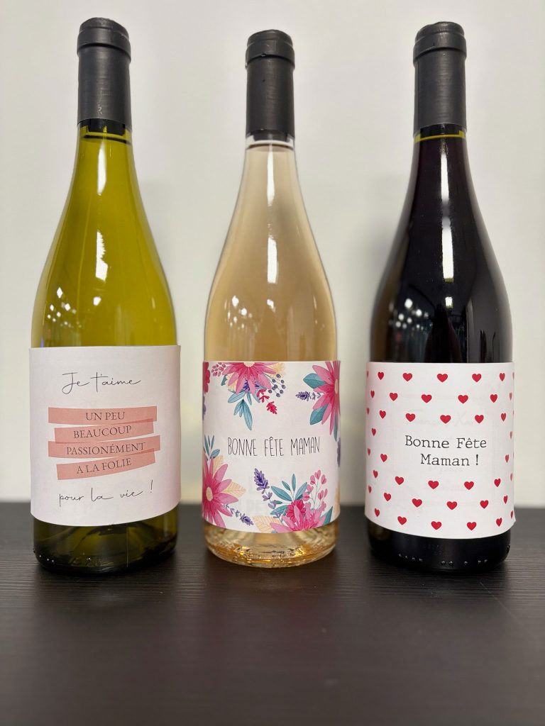 Bouteilles de vin personnalisees pour la fete des meres